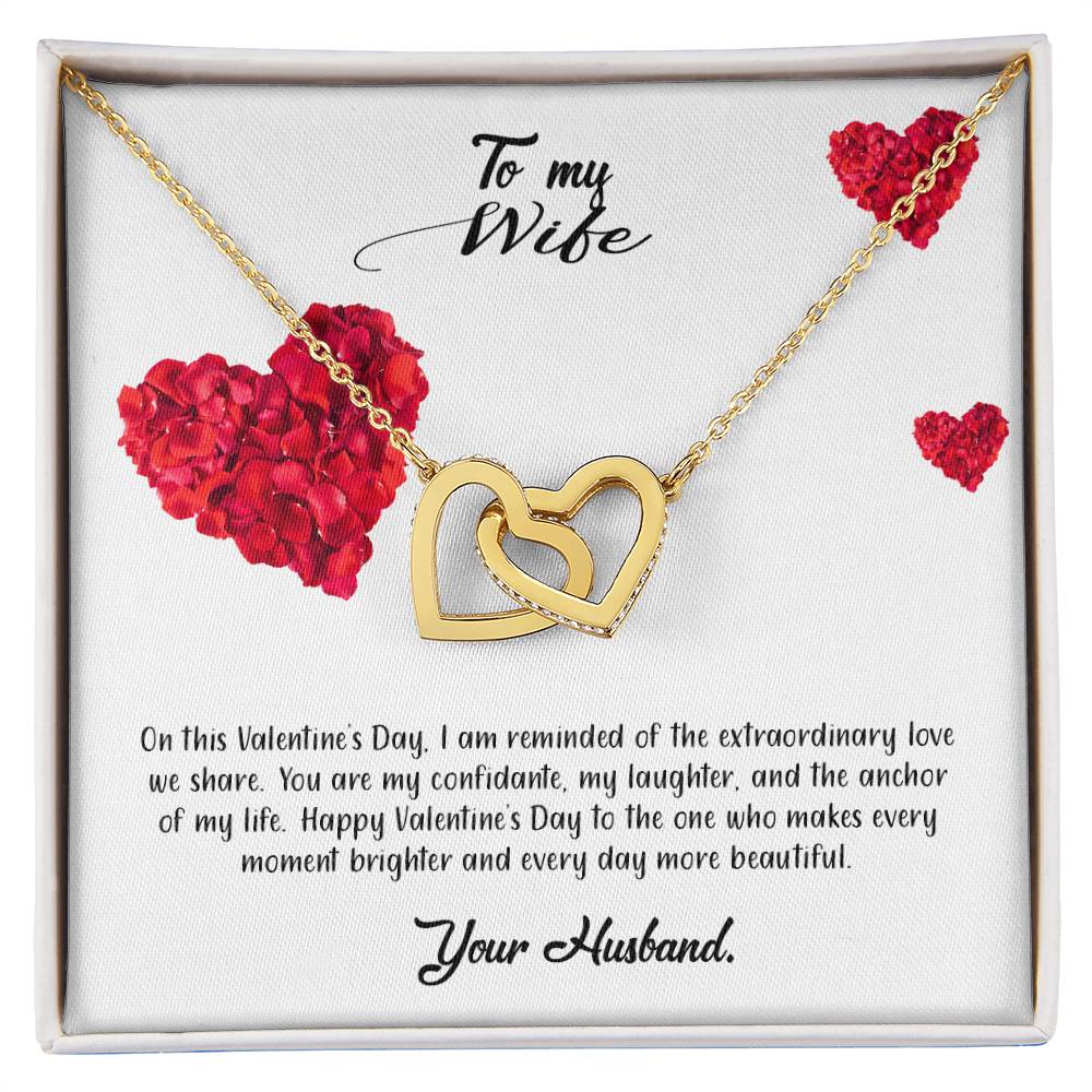 valentine-17a Interlocking Hearts Necklace, Gift to my Wife with Beautiful Message Card