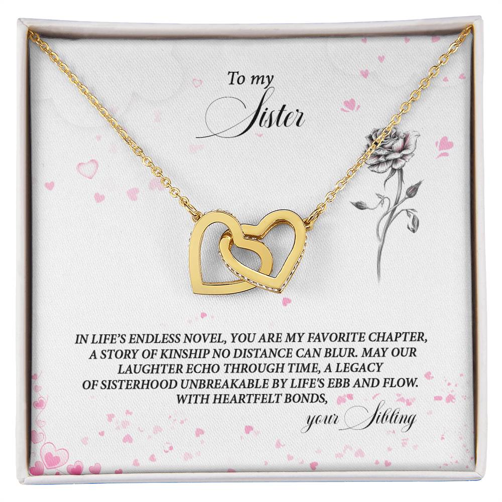 4037b Interlocking Hearts Necklace, Gift to my Sister with Beautiful Message Card