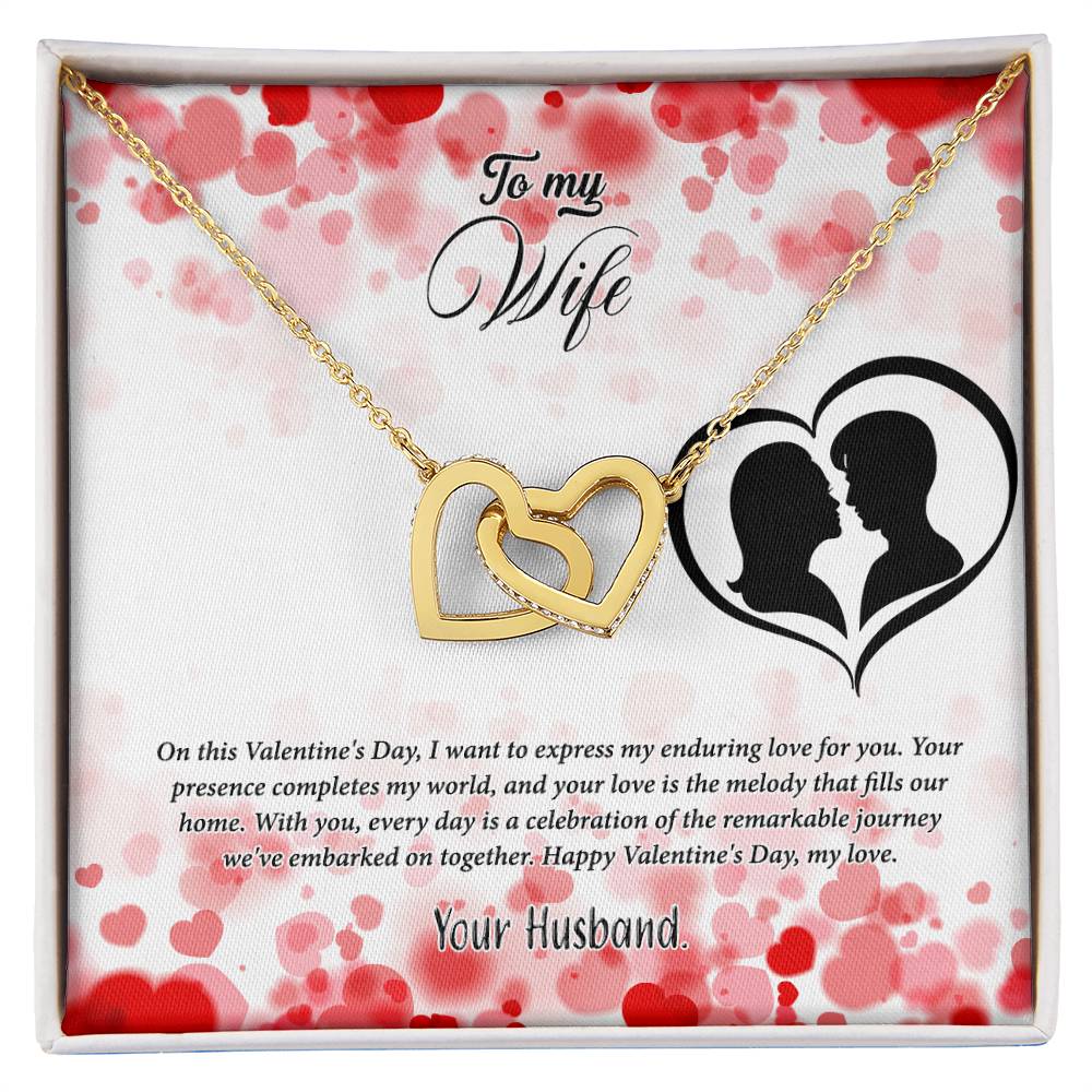 valentine-36a Interlocking Hearts Necklace, Gift to my Wife with Beautiful Message Card