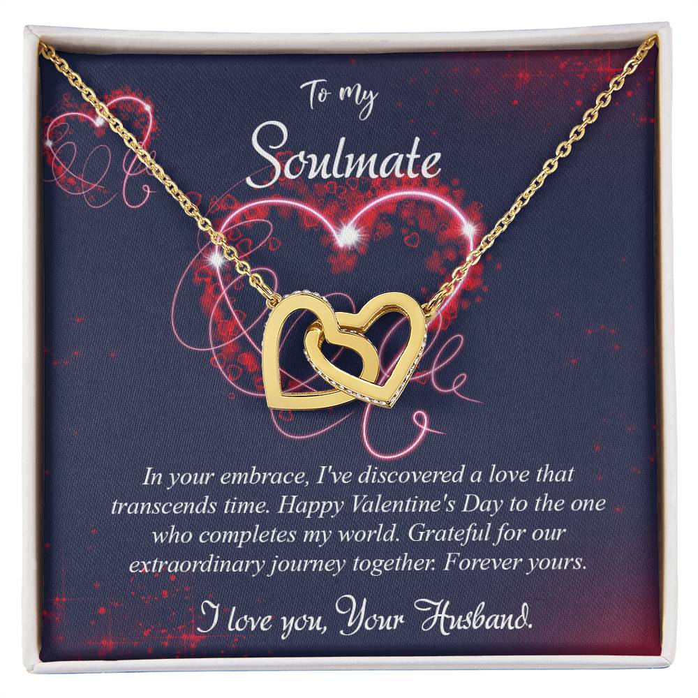 valentine-7b Interlocking Hearts neck, Gift to My Soulmate with Message Card