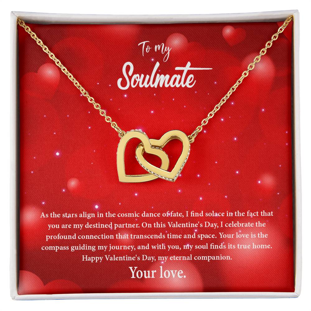 valentine-34b Interlocking Hearts neck, Gift to My Soulmate with Message Card