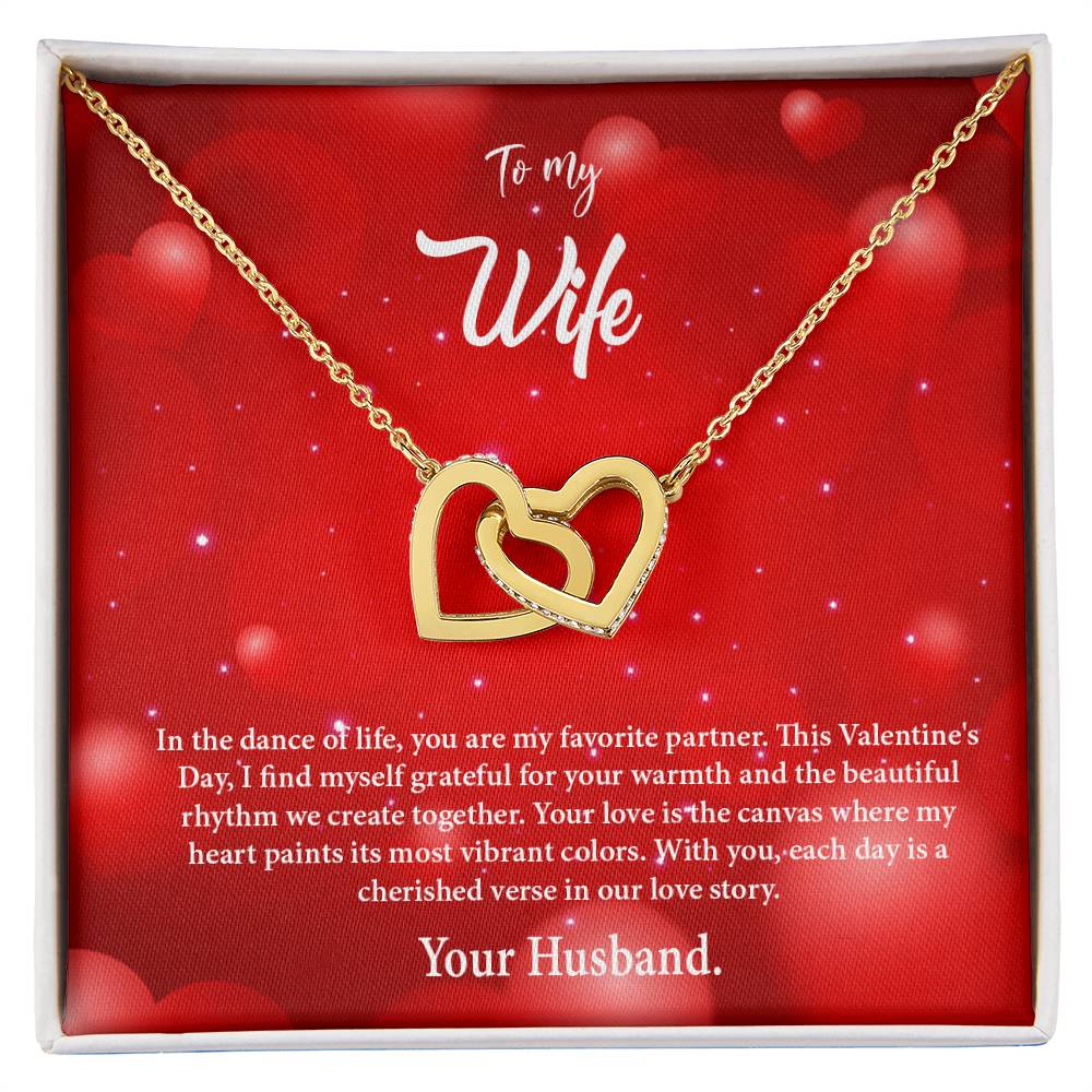 valentine-34a Interlocking Hearts Necklace, Gift to my Wife with Beautiful Message Card