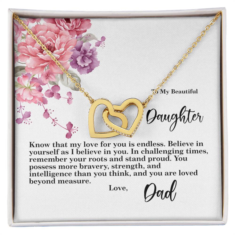 4027b Interlocking Hearts Necklace, Gift to my Daughter with Beautiful Message Card