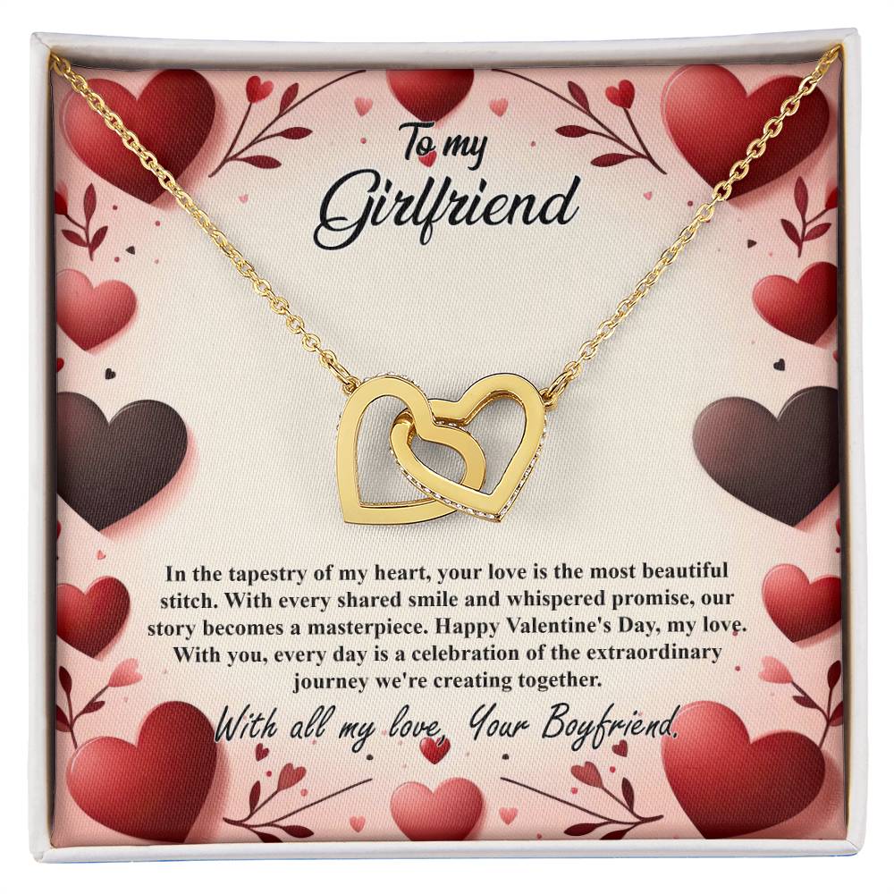 Valentine-st7c Interlocking Hearts Necklace, Gift to my Girlfriend with Beautiful Message Card