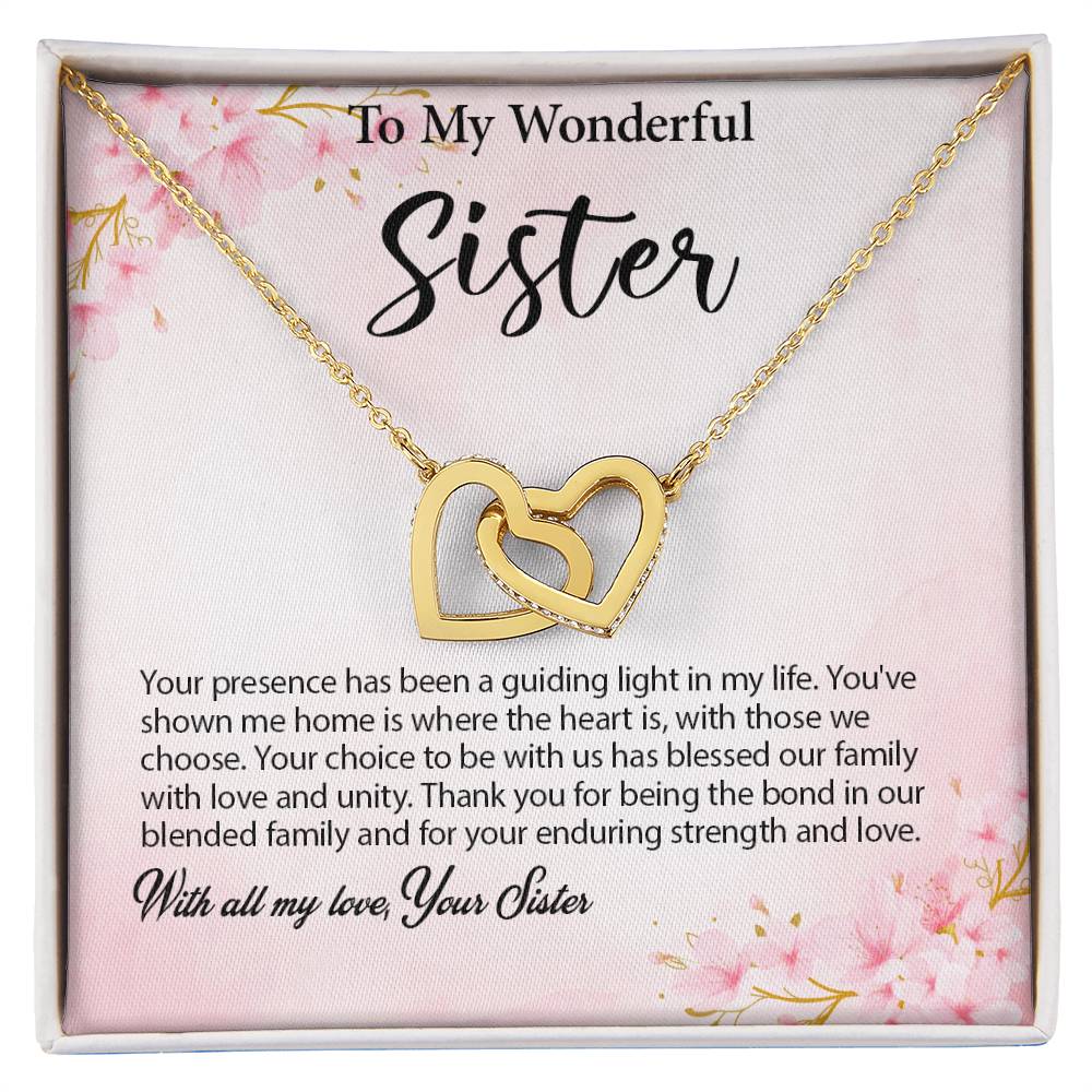 4029c Interlocking Hearts Necklace, Gift to my Sister with Beautiful Message Card