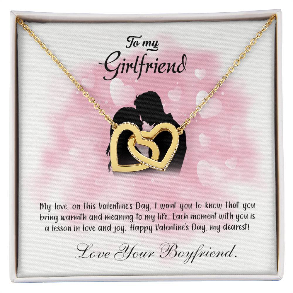 valentine-5c Interlocking Hearts Necklace, Gift to my Girlfriend with Beautiful Message Card