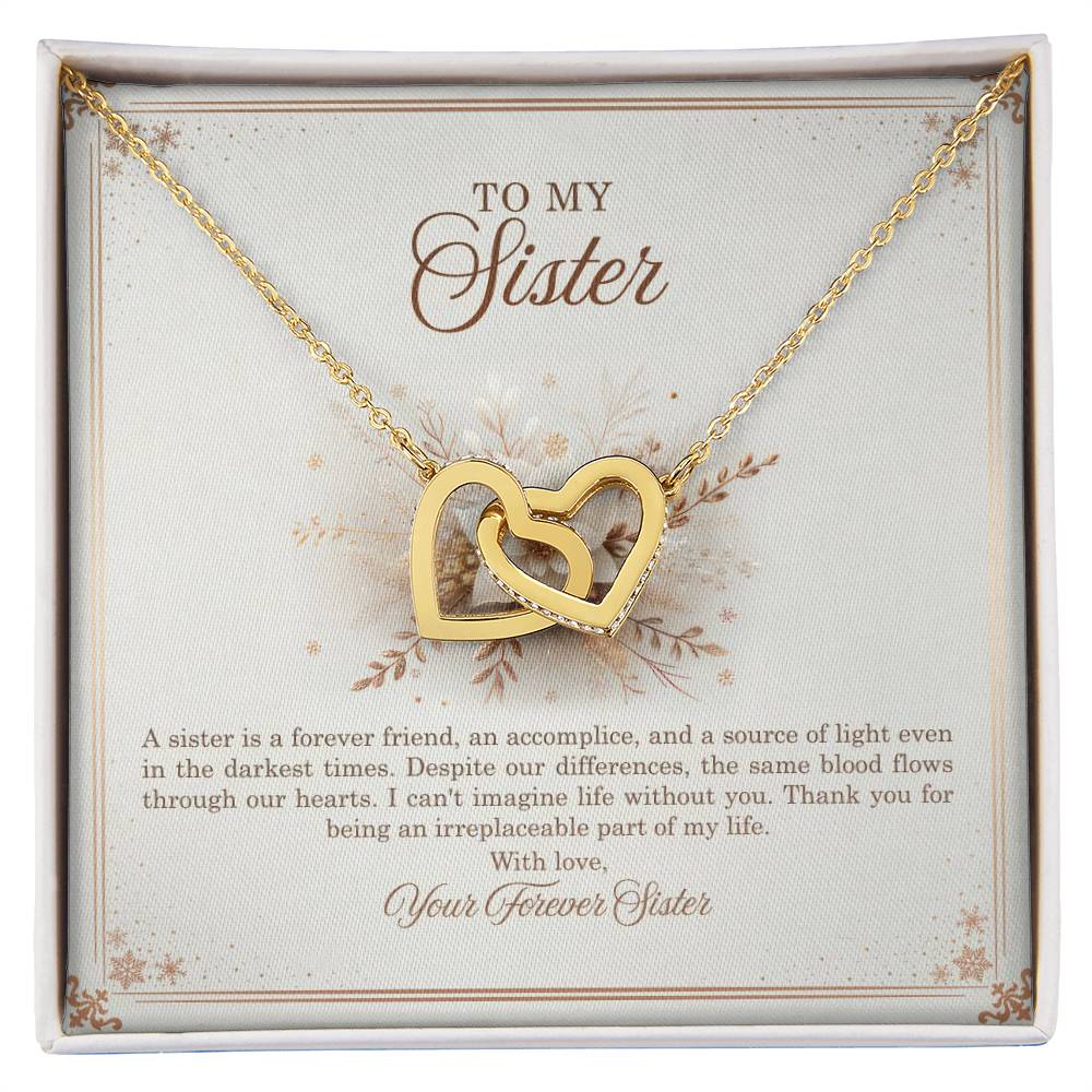 95318b Interlocking Hearts Necklace, Gift to my Sister with Beautiful Message Card