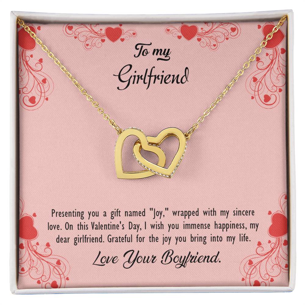 valentine-29c Interlocking Hearts Necklace, Gift to my Girlfriend with Beautiful Message Card