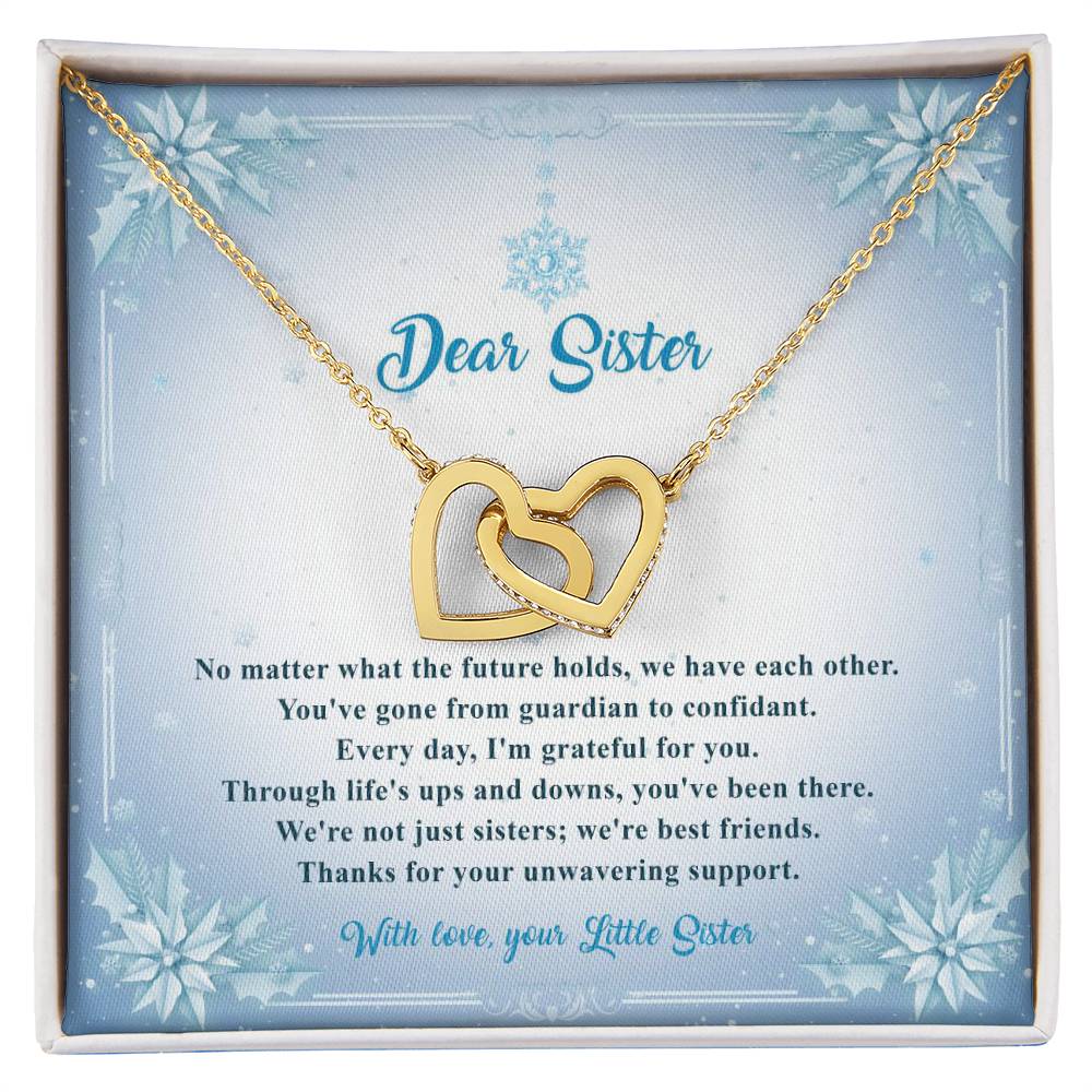 95315b Interlocking Hearts Necklace, Gift to my Sister with Beautiful Message Card