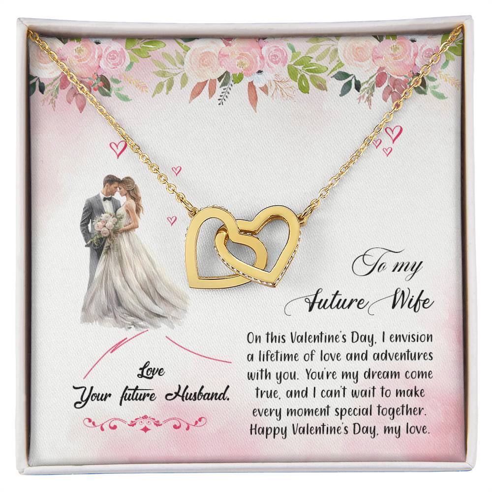 valentine-6d Interlocking Hearts Necklace, Gift to my Future Wife with Beautiful Message Card