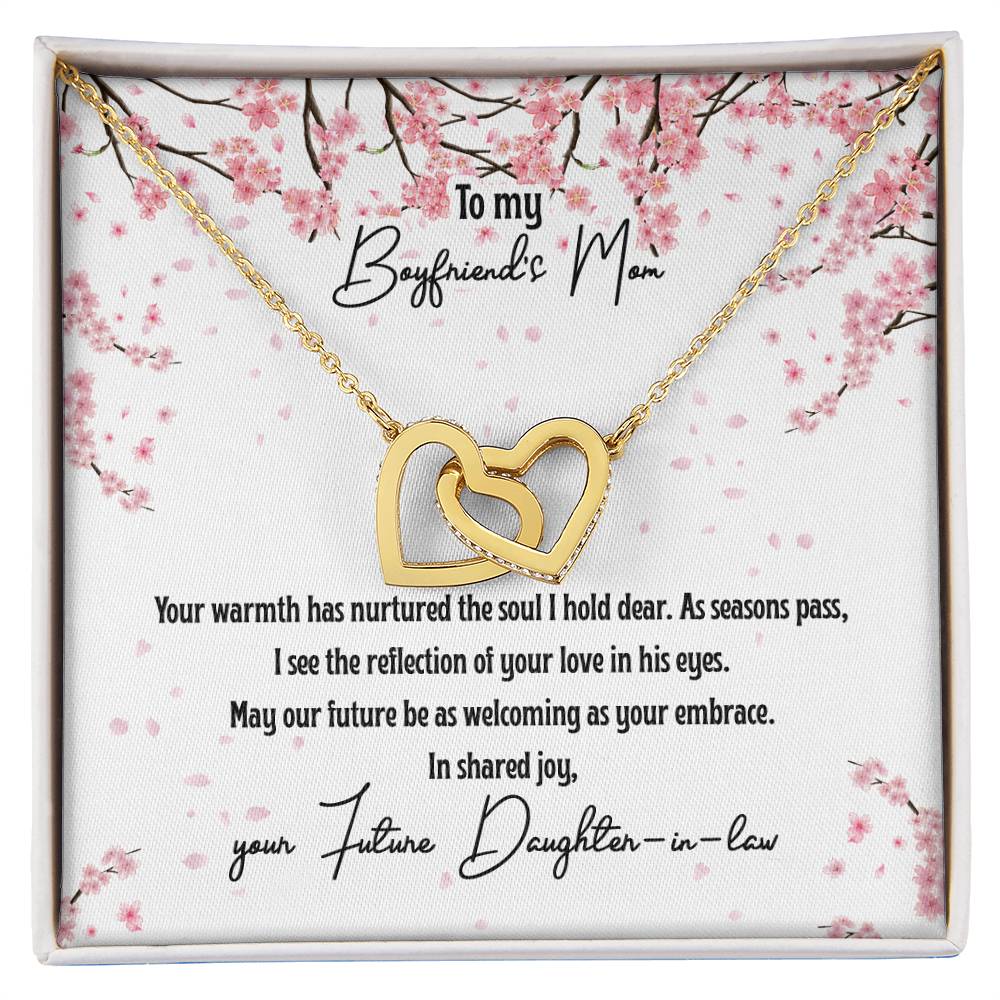 4040 c Interlocking Hearts Necklace, Gift to my Boyfriend's Mom with Beautiful Message Card