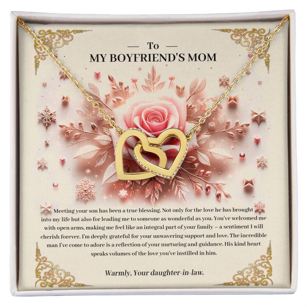 95341a Interlocking Hearts Necklace, Gift to my Boyfriend's Mom with Beautiful Message Card