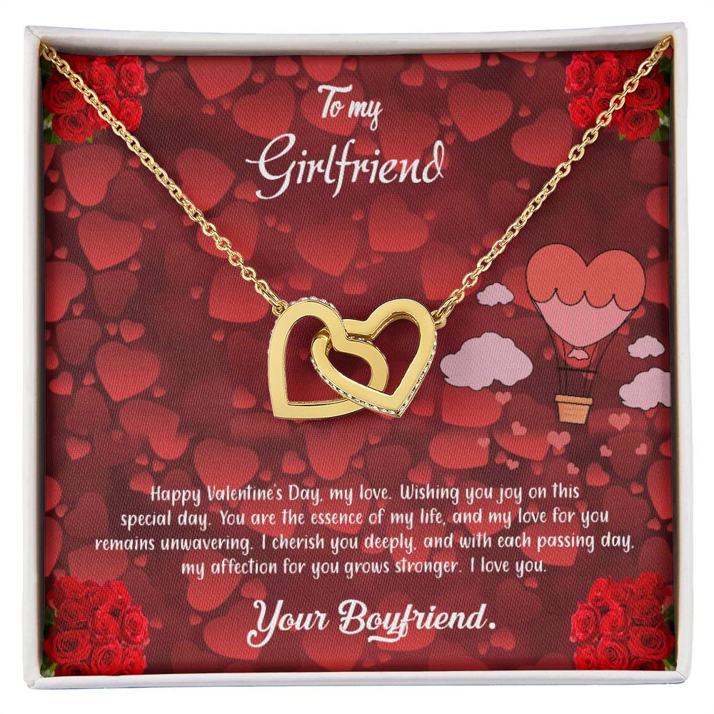 valentine-27c Interlocking Hearts Necklace, Gift to my Girlfriend with Beautiful Message Card