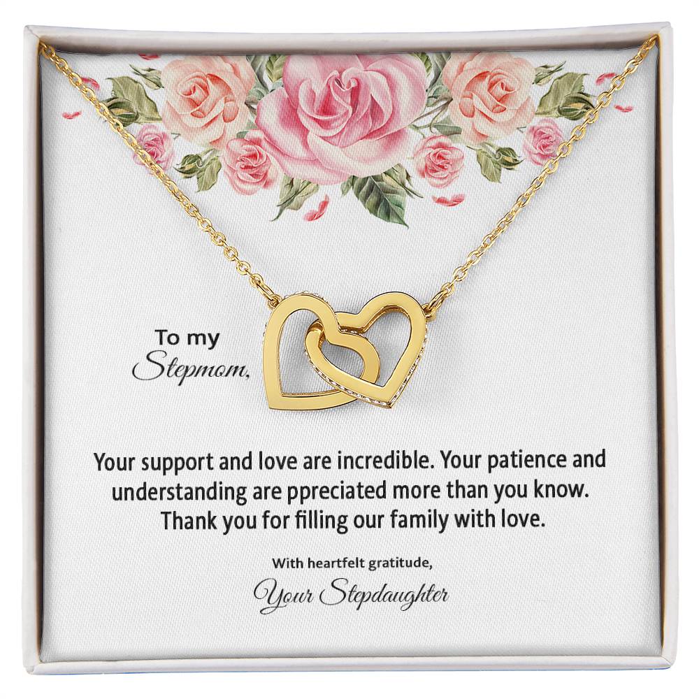 4031d Interlocking Hearts Necklace, Gift to my Stepmom with Beautiful Message Card