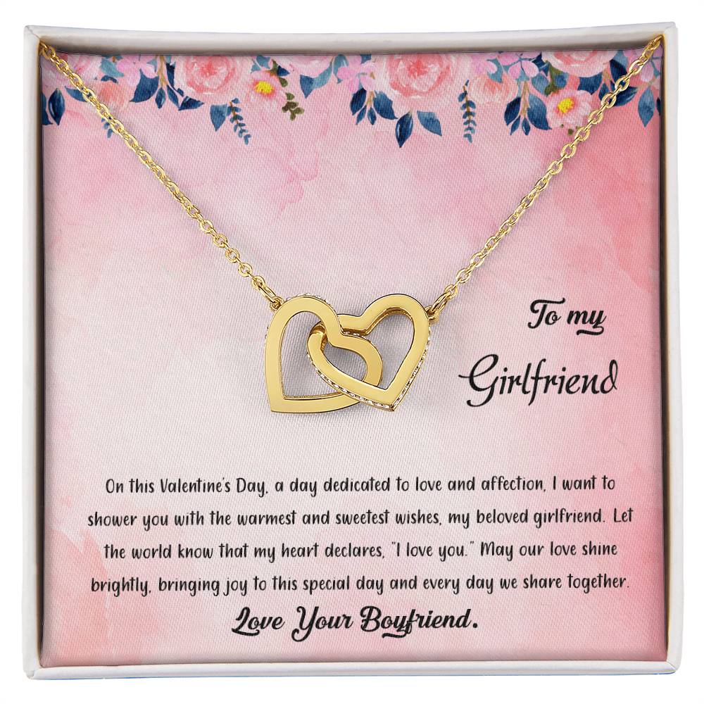 valentine-38c Interlocking Hearts Necklace, Gift to my Girlfriend with Beautiful Message Card