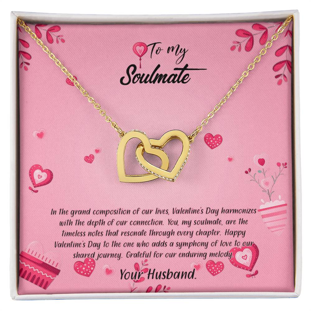 valentine-16b Interlocking Hearts neck, Gift to My Soulmate with Message Card