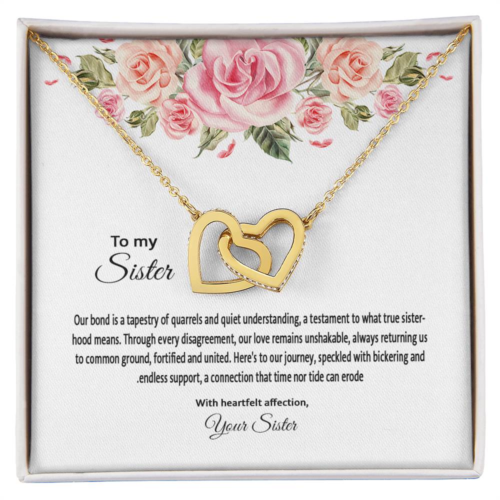 4031c Interlocking Hearts Necklace, Gift to my Sister with Beautiful Message Card