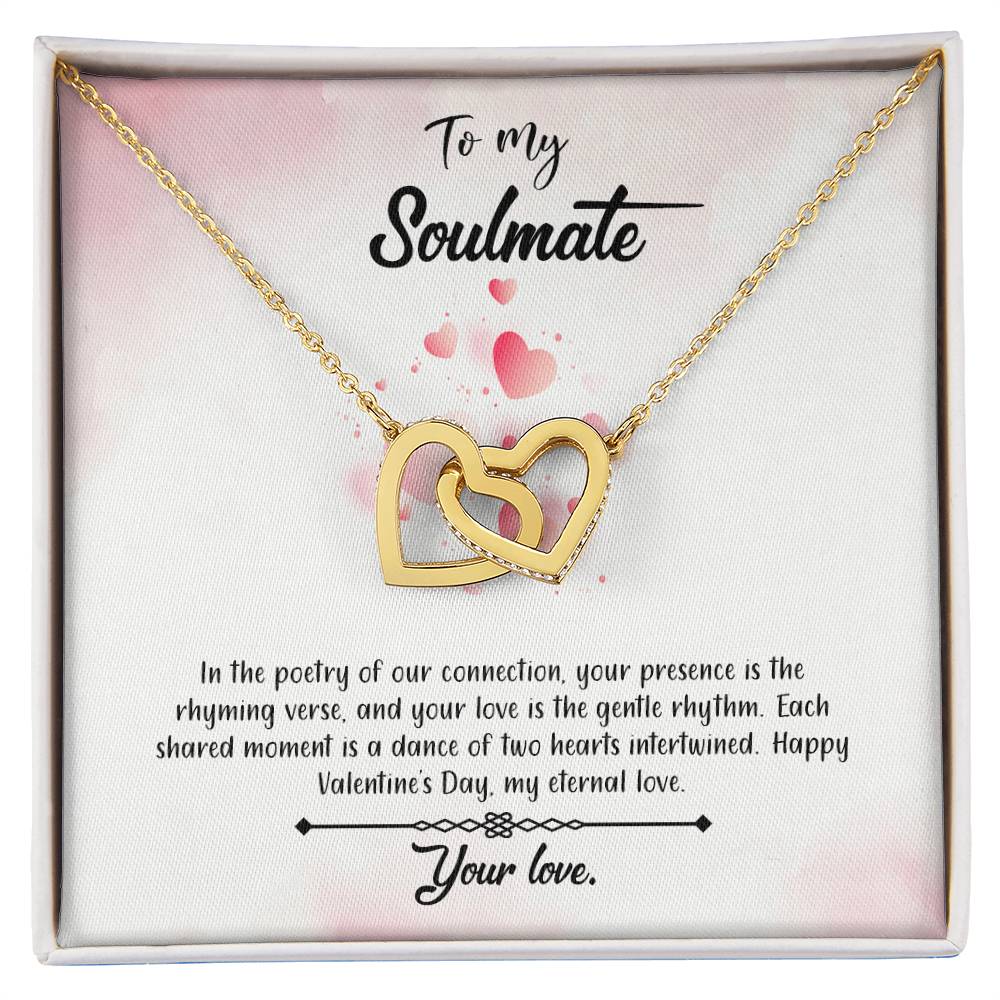 valentine-12b Interlocking Hearts neck, Gift to My Soulmate with Message Card