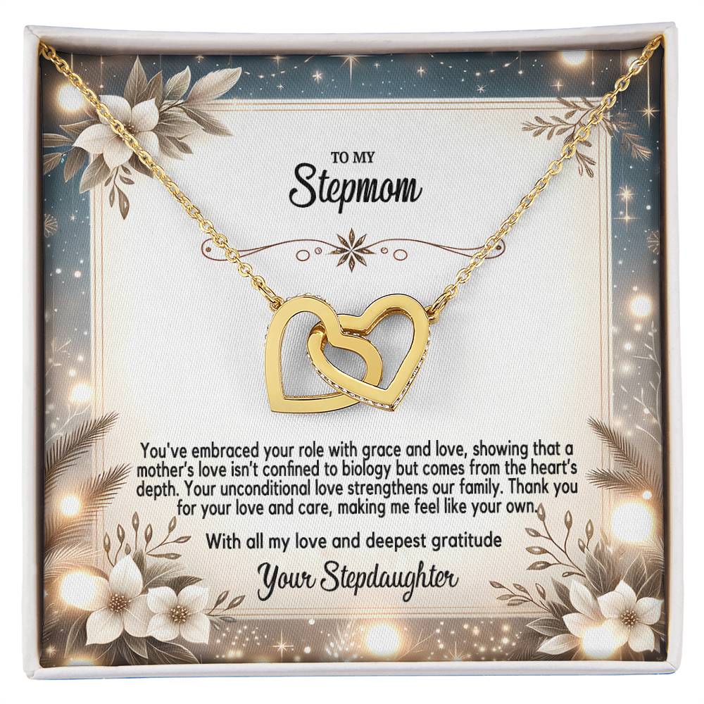 4055(c) Interlocking Hearts Necklace, Gift to my Stepmom with Beautiful Message Card