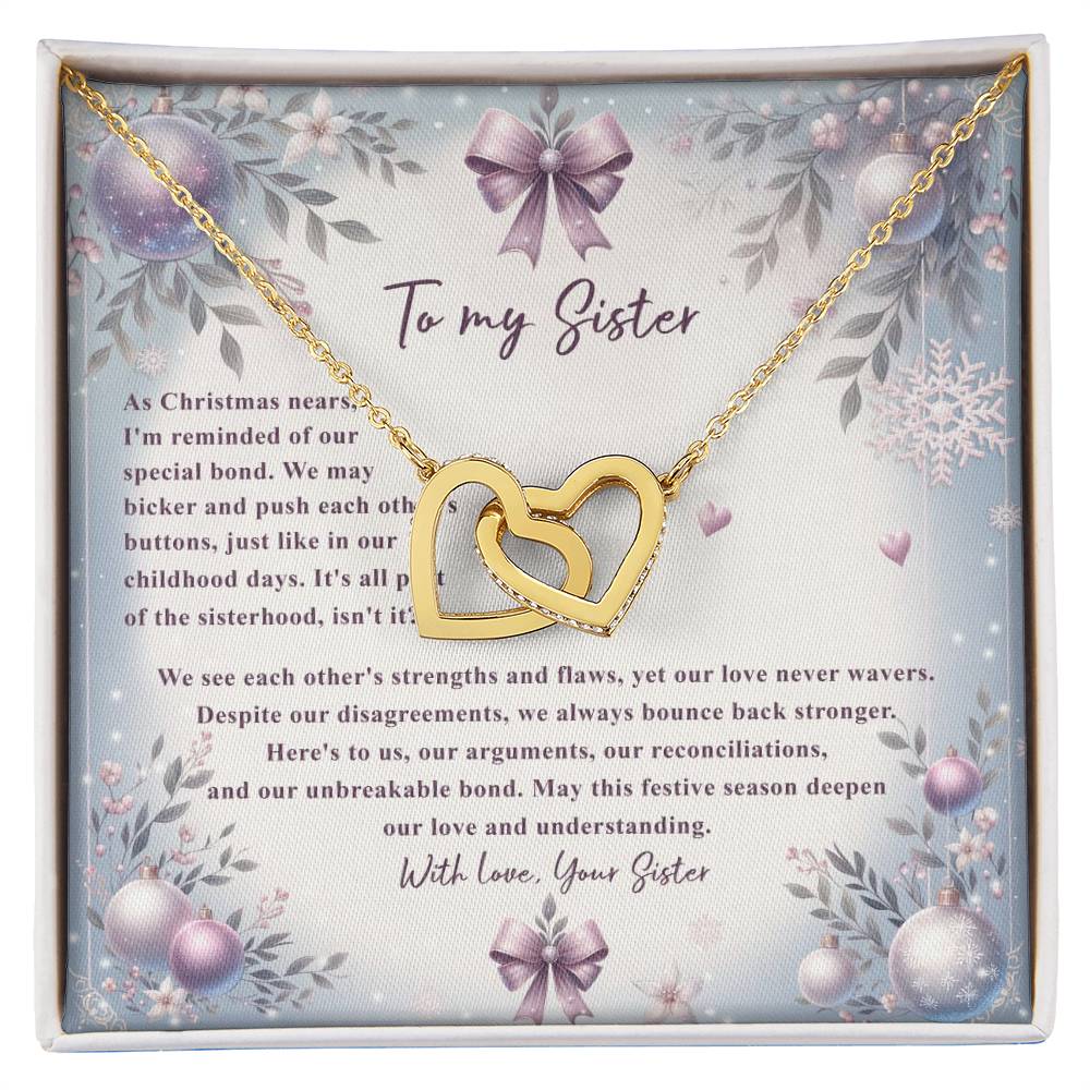 95784c Interlocking Hearts Necklace, Gift to my Sister with Beautiful Message Card