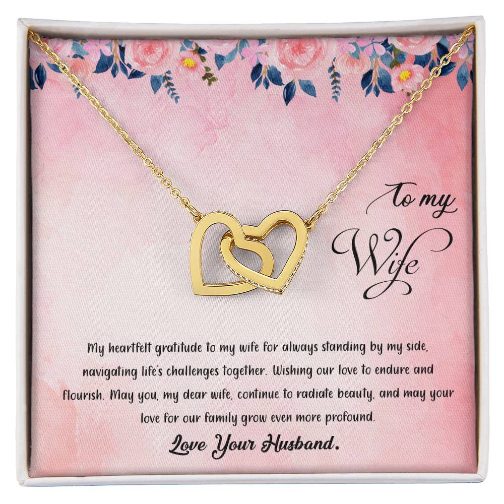 valentine-38a Interlocking Hearts Necklace, Gift to my Wife with Beautiful Message Card