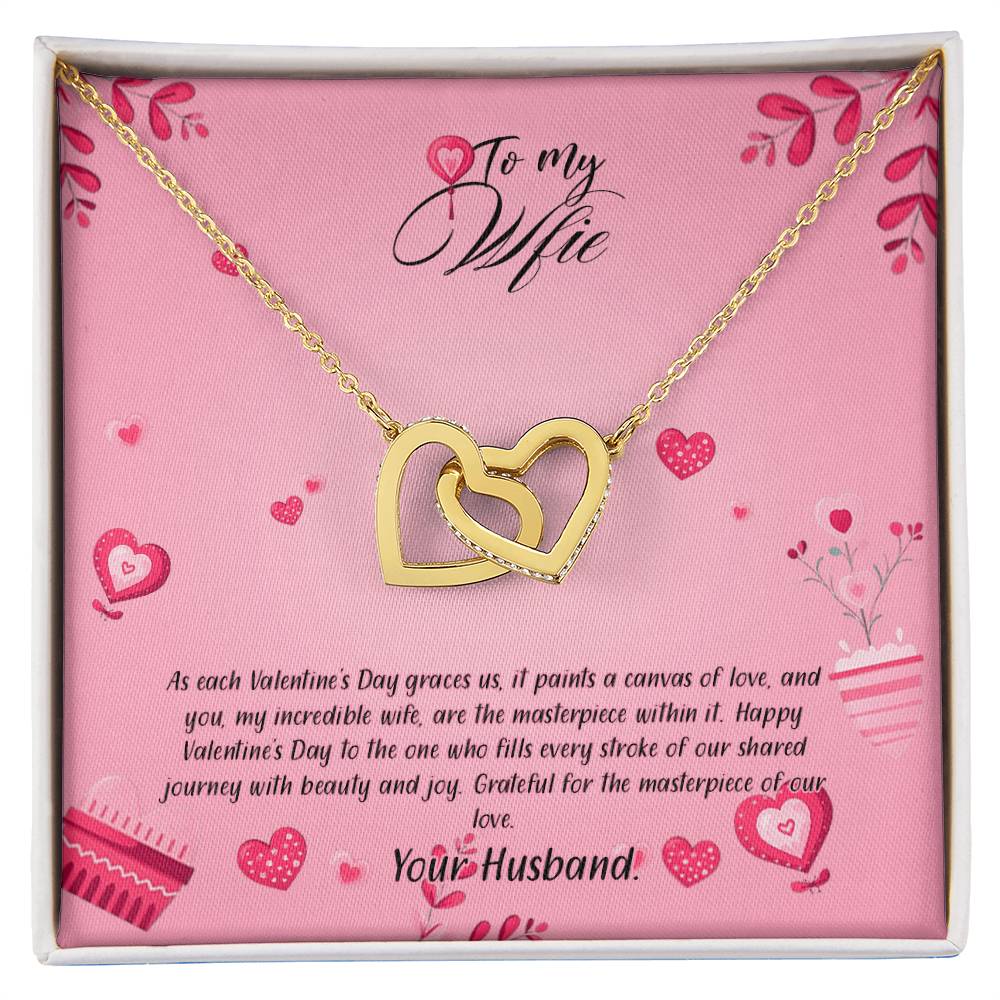 valentine-16a Interlocking Hearts Necklace, Gift to my Wife with Beautiful Message Card