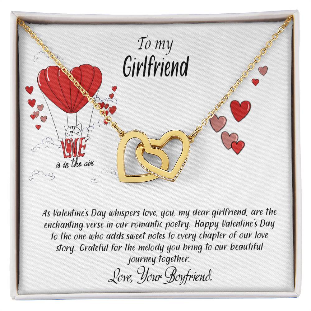 valentine-24c Interlocking Hearts Necklace, Gift to my Girlfriend with Beautiful Message Card