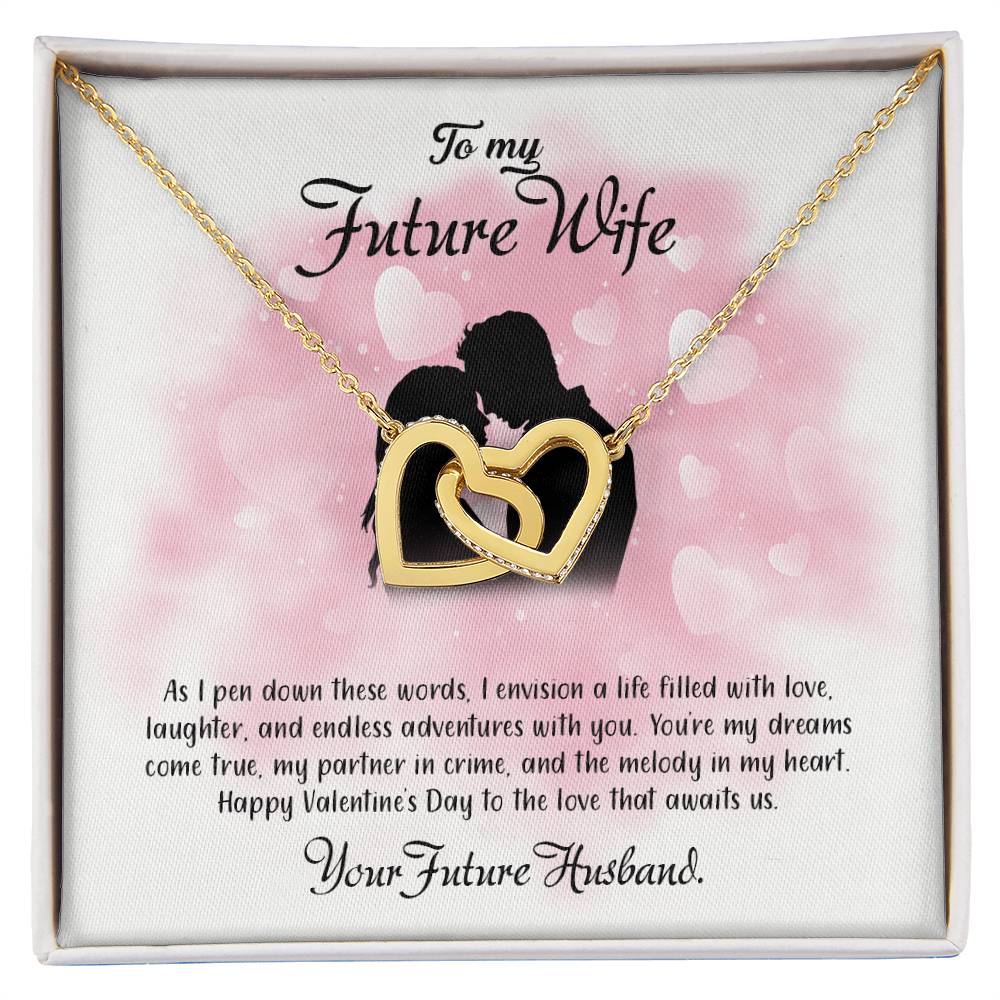 valentine-5d Interlocking Hearts Necklace, Gift to my Future Wife with Beautiful Message Card