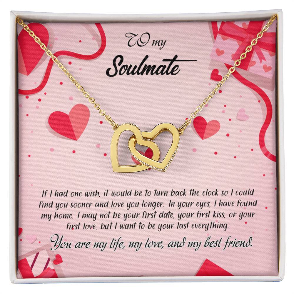 valentine-15b Interlocking Hearts neck, Gift to My Soulmate with Message Card