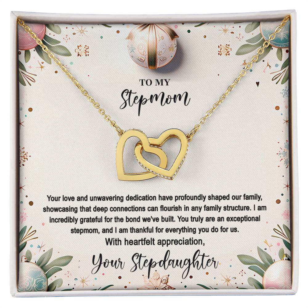 4048(a) Interlocking Hearts Necklace, Gift to my Stepmom with Beautiful Message Card