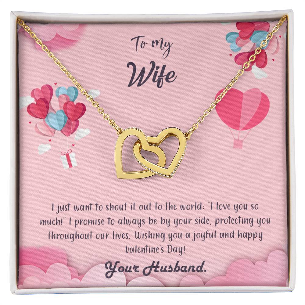 valentine-28a Interlocking Hearts Necklace, Gift to my Wife with Beautiful Message Card