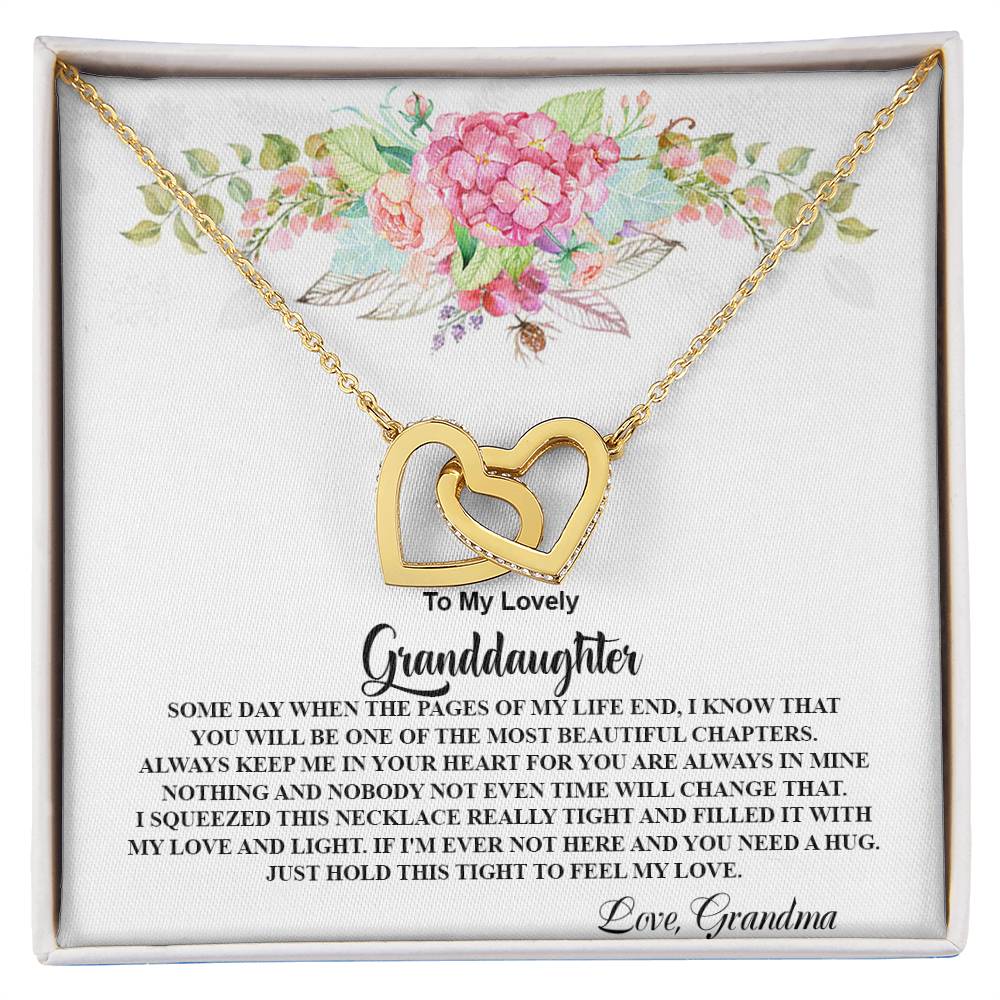 4026 b Interlocking Hearts Necklace, Gift to My Granddaughter , with beautiful message card