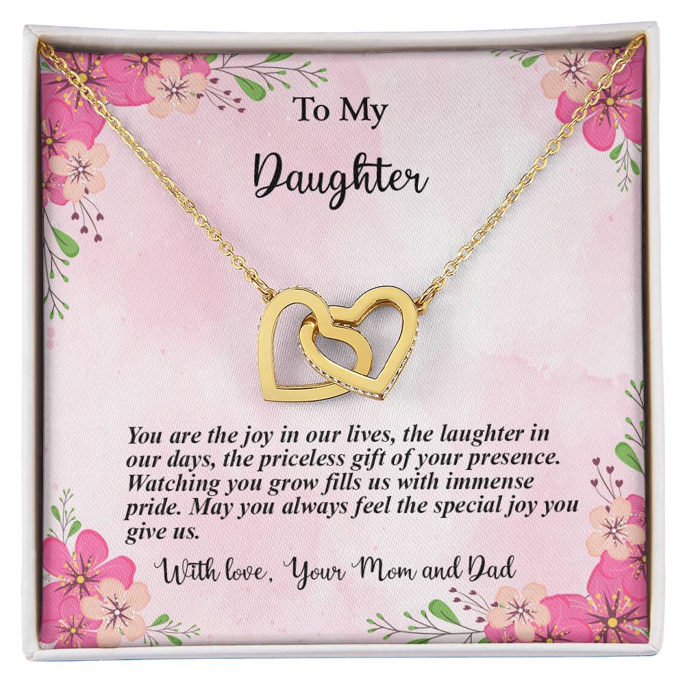 4035c Interlocking Hearts Necklace, Gift to my Daughter with Beautiful Message Card