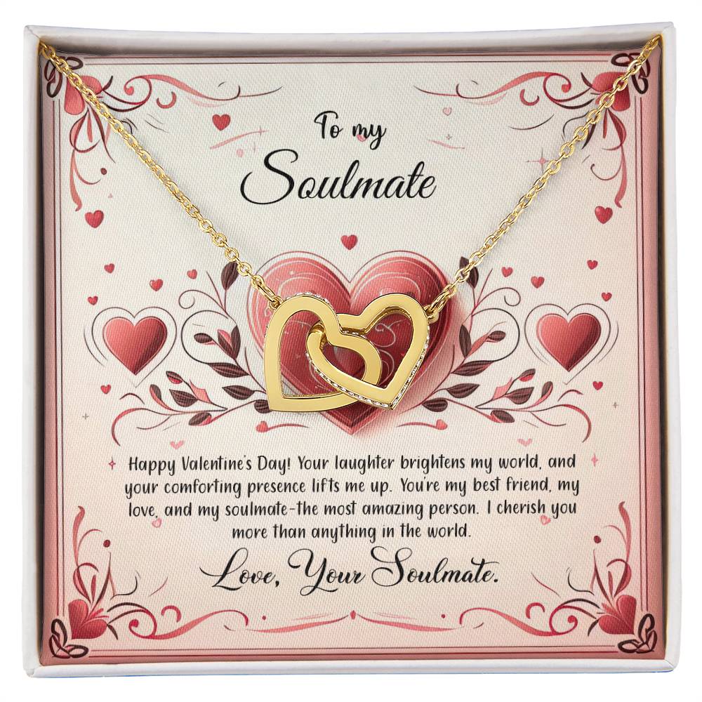 Valentine-st12b Interlocking Hearts neck, Gift to My Soulmate with Message Card