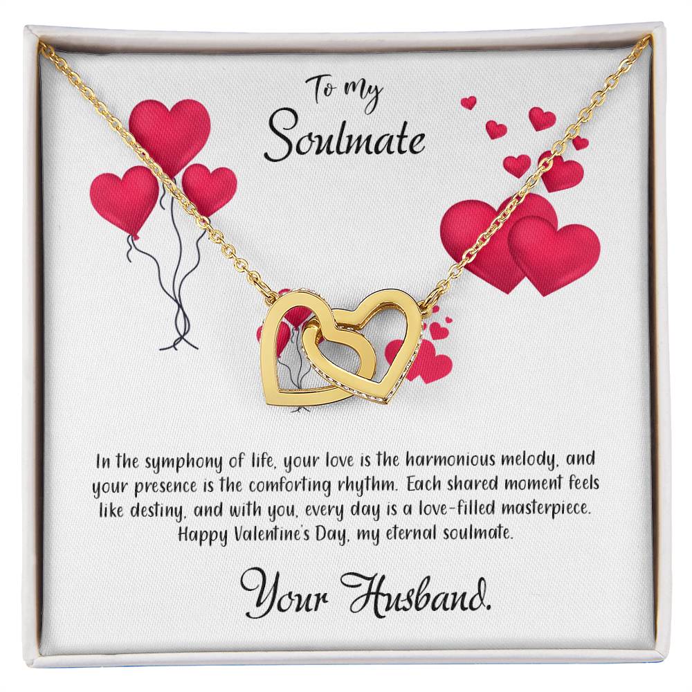 valentine-11b Interlocking Hearts neck, Gift to My Soulmate with Message Card