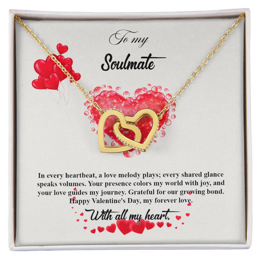 valentine-20b Interlocking Hearts neck, Gift to My Soulmate with Message Card