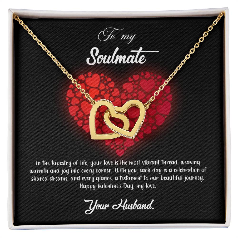 valentine-23b Interlocking Hearts neck, Gift to My Soulmate with Message Card