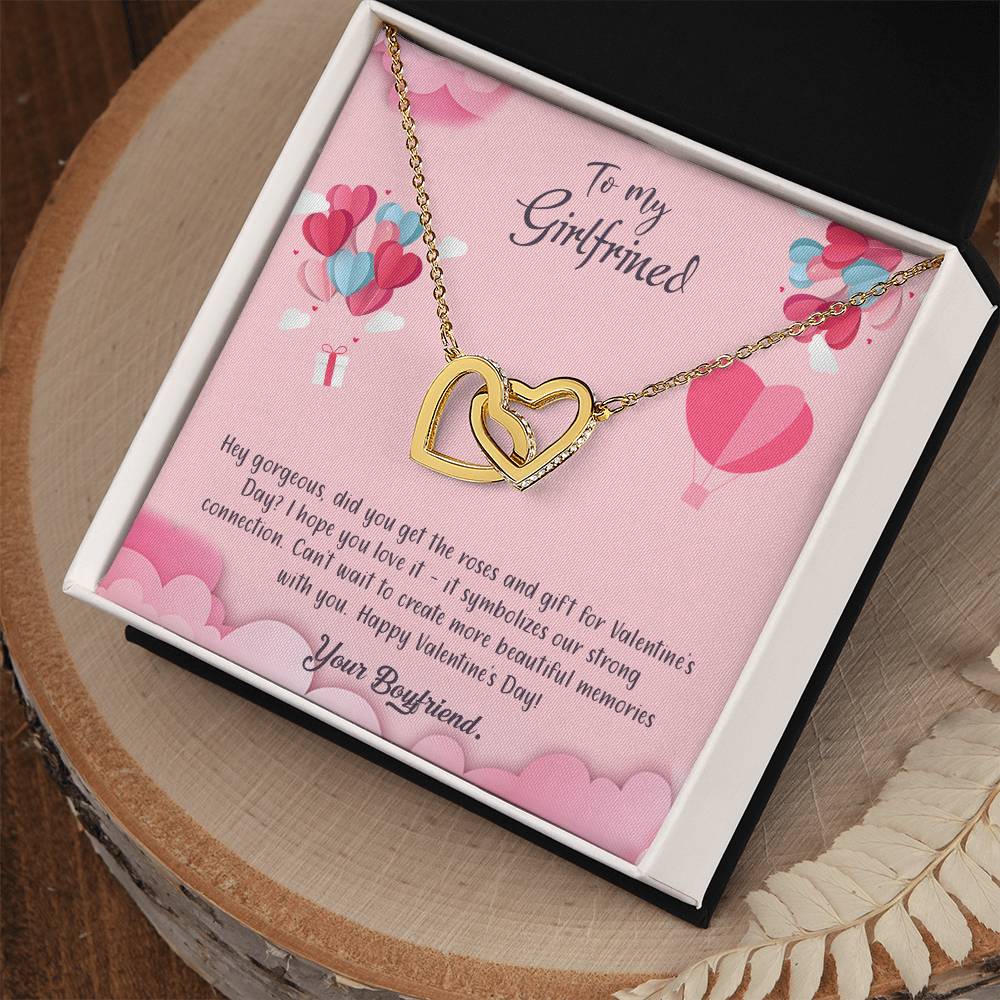 valentine-28c Interlocking Hearts Necklace, Gift to my Girlfriend with Beautiful Message Card