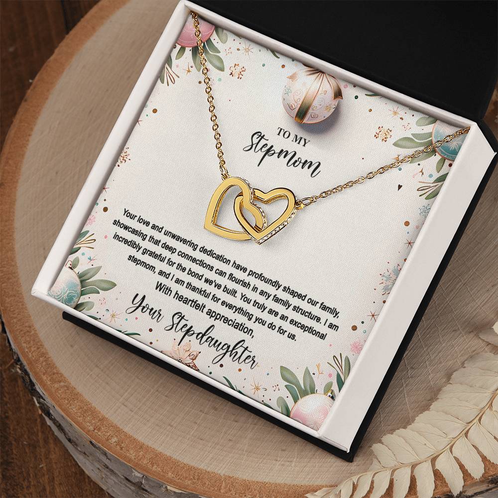 4048(a) Interlocking Hearts Necklace, Gift to my Stepmom with Beautiful Message Card