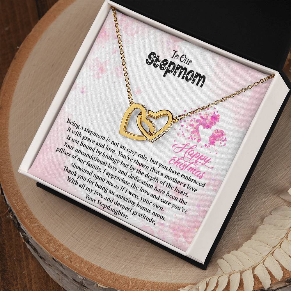 4020 a Interlocking Hearts Necklace, Gift to my Stepmom with Beautiful Message Card