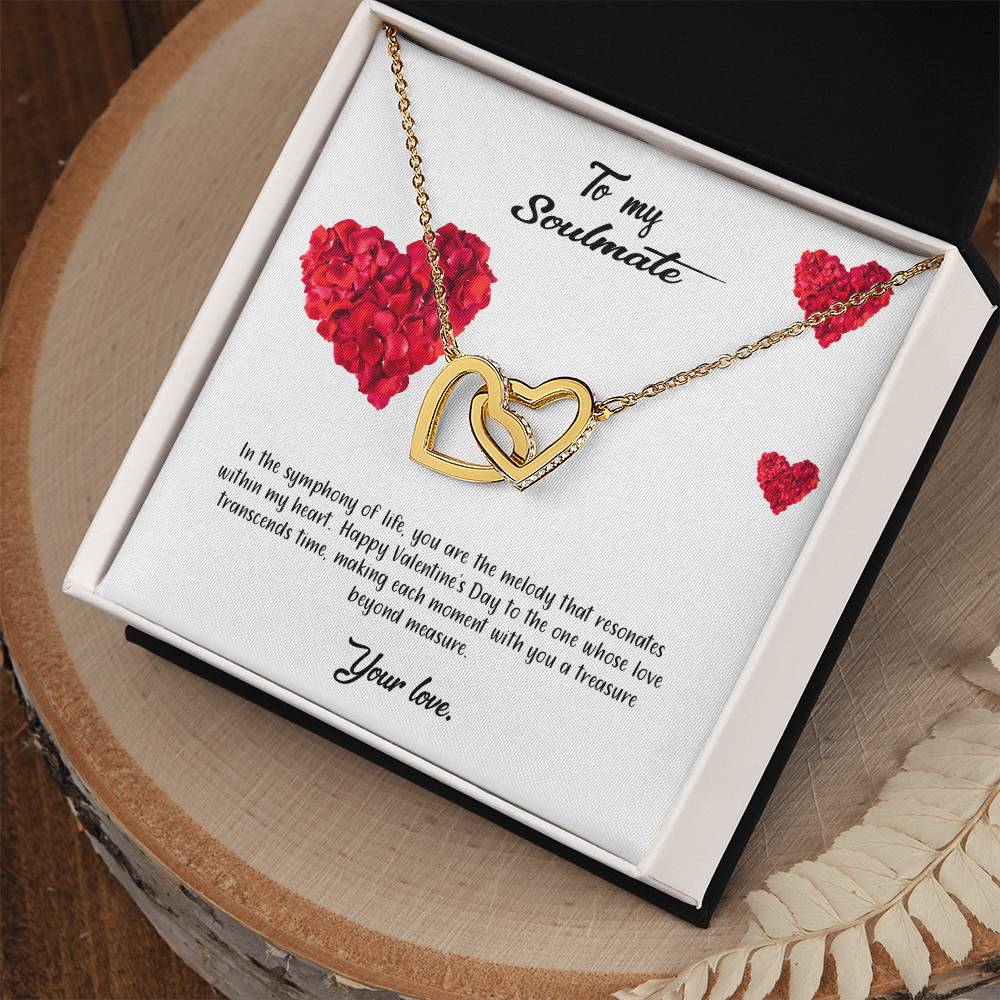 valentine-17b Interlocking Hearts neck, Gift to My Soulmate with Message Card