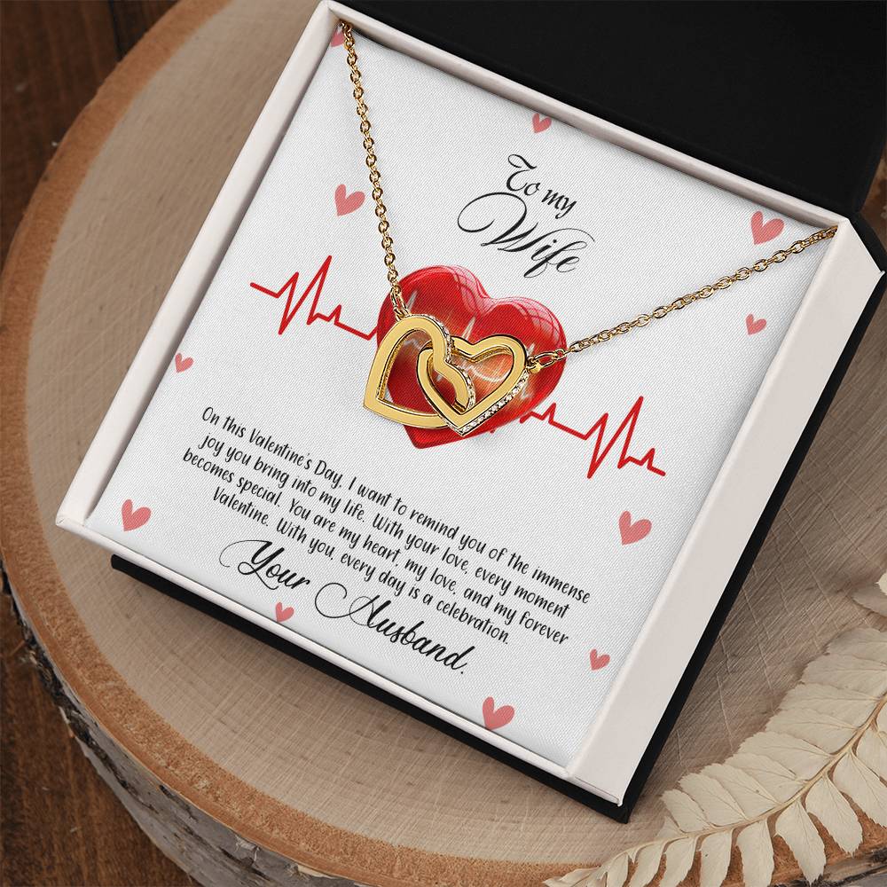 valentine-33a Interlocking Hearts Necklace, Gift to my Wife with Beautiful Message Card