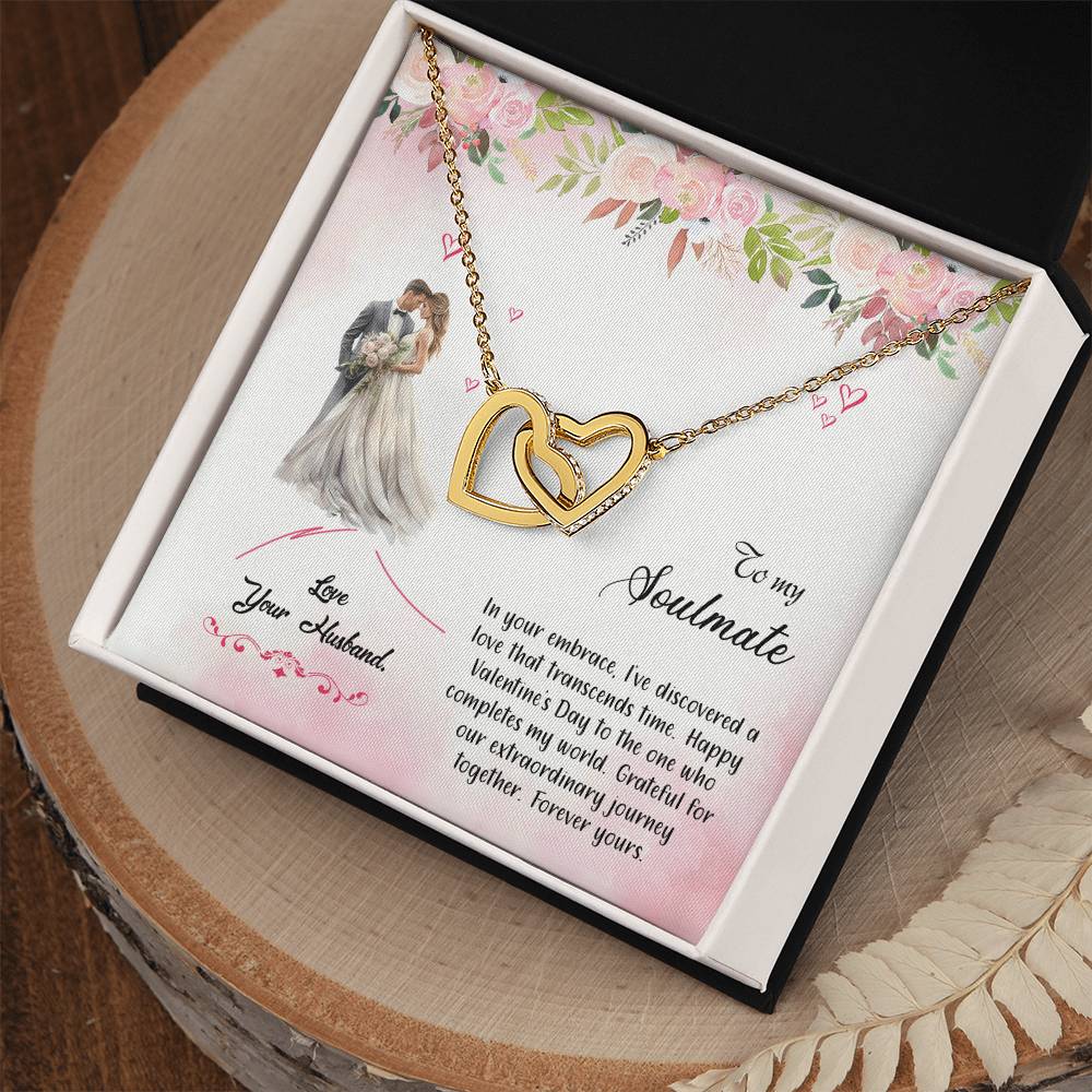 valentine-6b Interlocking Hearts neck, Gift to My Soulmate with Message Card