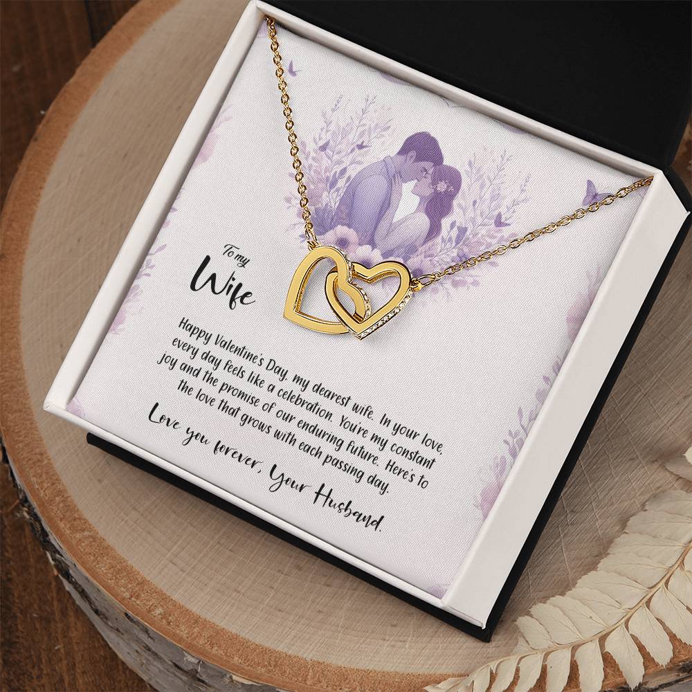 Valentine-st14a Interlocking Hearts Necklace, Gift to my Wife with Beautiful Message Card