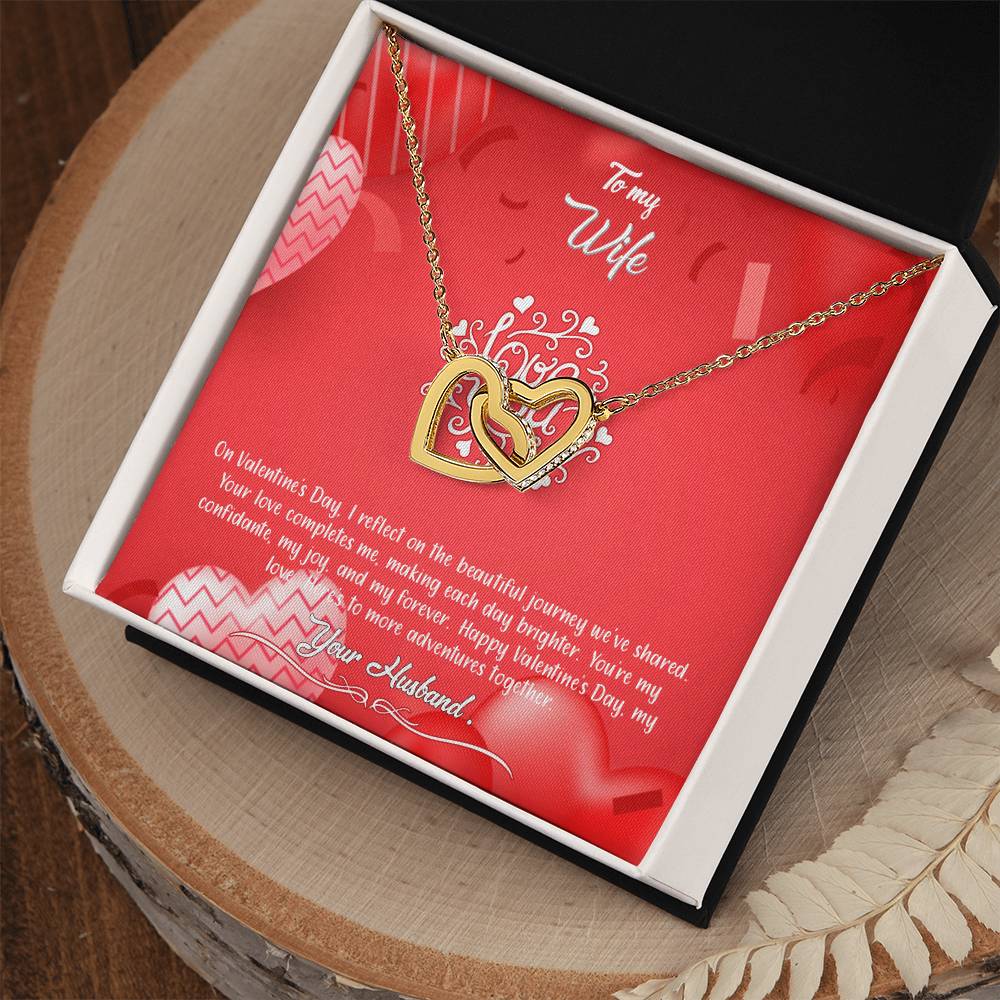 valentine-4a Interlocking Hearts Necklace, Gift to my Wife with Beautiful Message Card