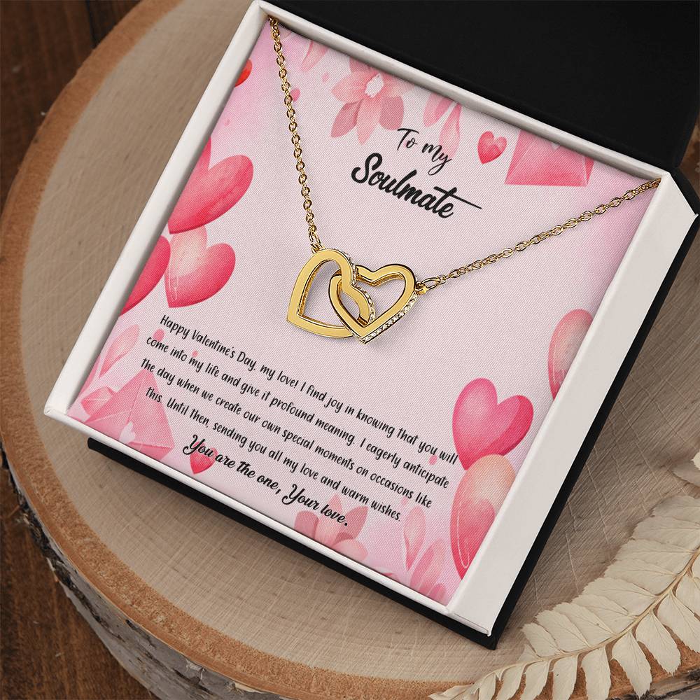 valentine-37b Interlocking Hearts neck, Gift to My Soulmate with Message Card