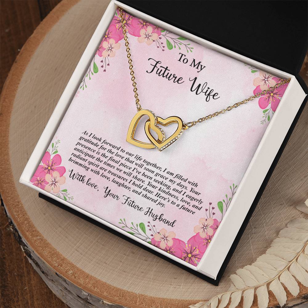 4035b Interlocking Hearts Necklace, Gift to my Future Wife with Beautiful Message Card