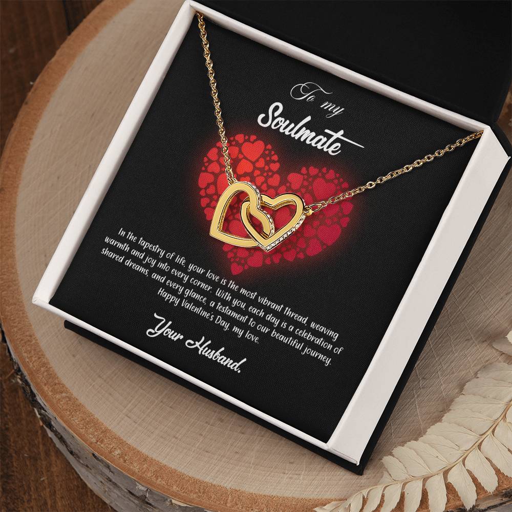 valentine-23b Interlocking Hearts neck, Gift to My Soulmate with Message Card