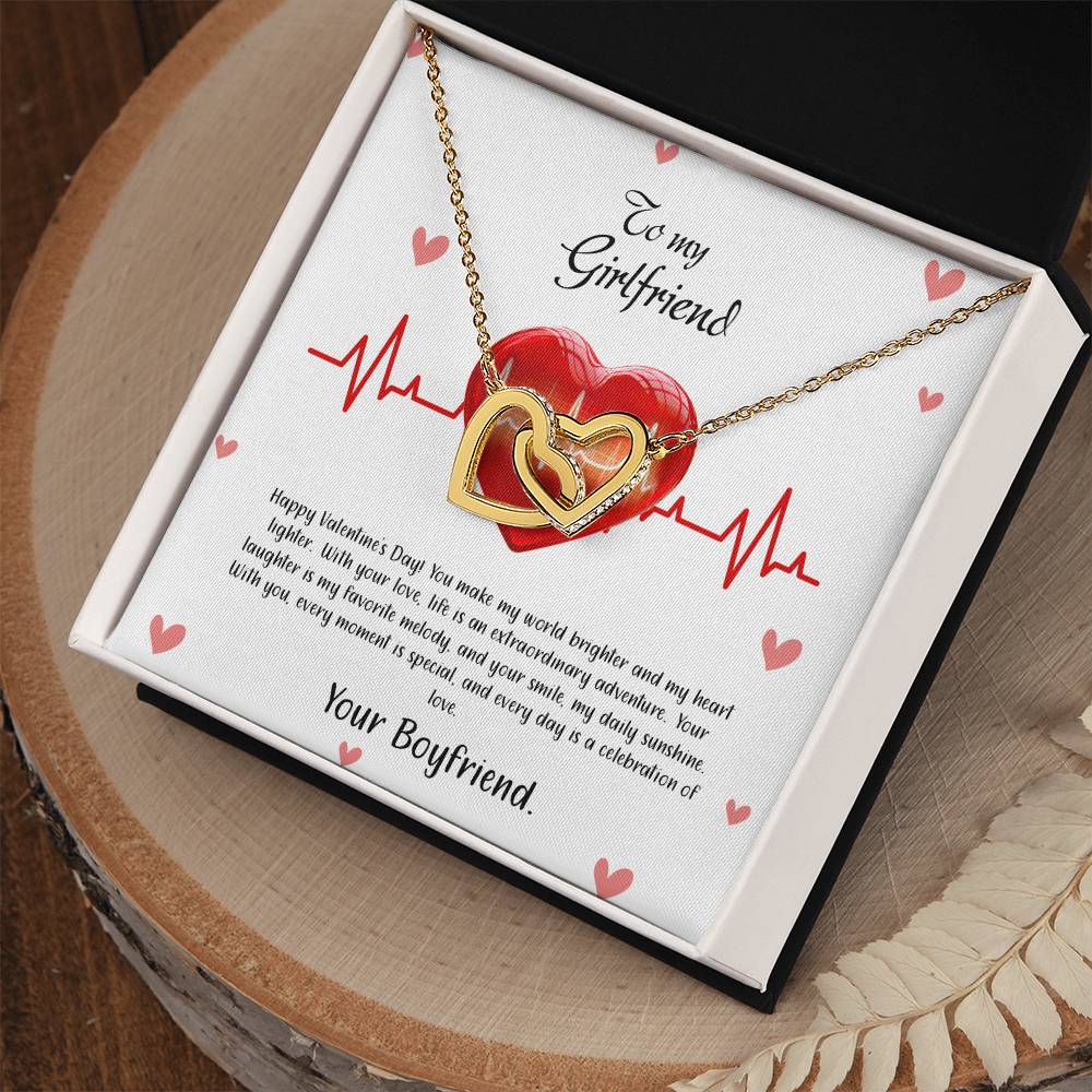 valentine-33c Interlocking Hearts Necklace, Gift to my Girlfriend with Beautiful Message Card