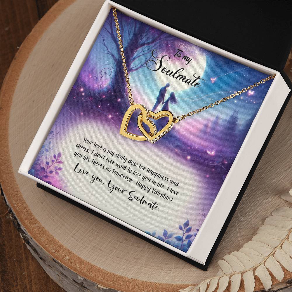 Valentine-st19b Interlocking Hearts neck, Gift to My Soulmate with Message Card